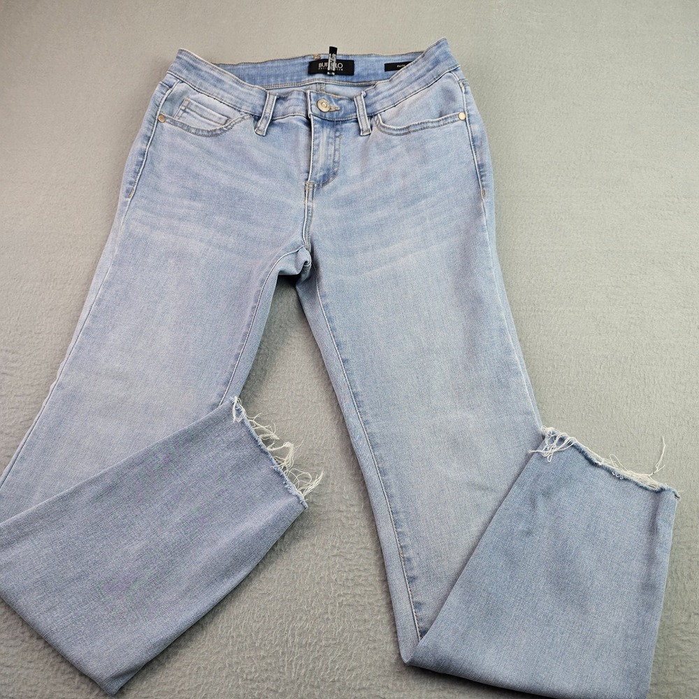 Buffalo Mid Rise Skinny Jeans Size 27 Light Wash Raw Hem Stretch Denim Y2K